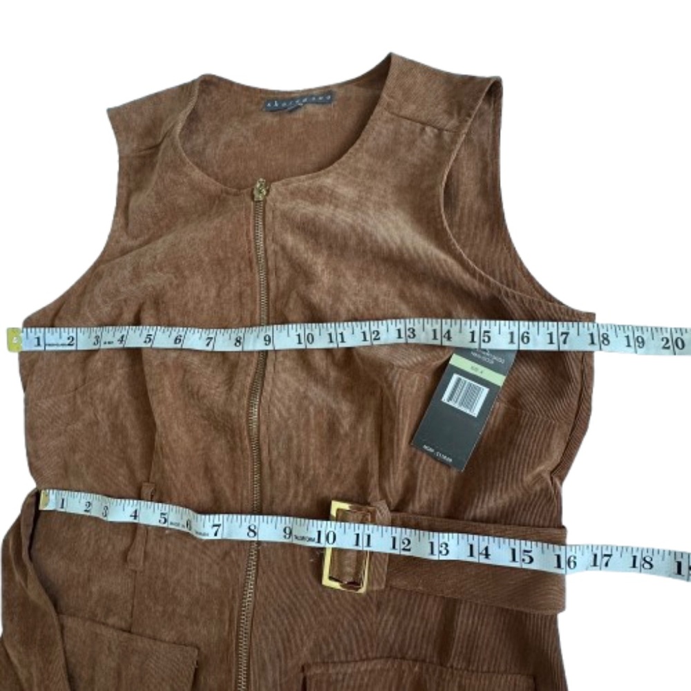 NWT Sharagano Women' 4 Brown Wet Sand Sleeveless Full Zip Midi Corduroy Dress - Picture 10 of 15